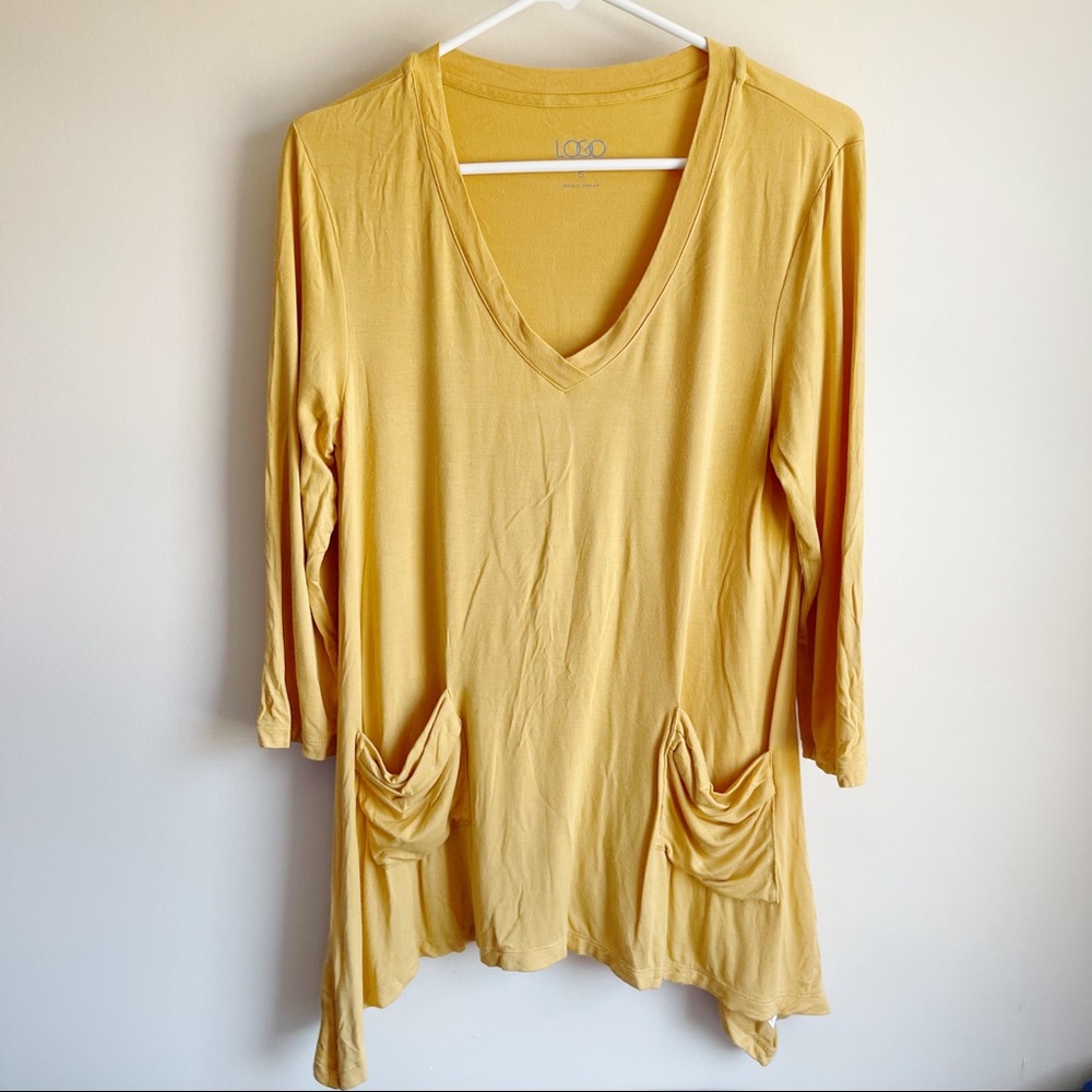 LOGO Lori Goldstein Mustard Sharkbite Hem Tunic